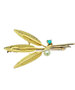 18k Turquoise Pearl Pin Leaf Design European Genuine 18k Gold - £194.17 GBP