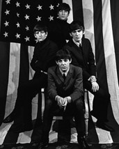 The Beatles Pose By American Flag 16x20 Canvas Giclee - $69.99