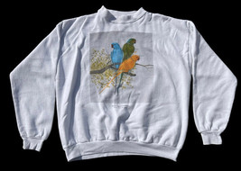 Vintage 90&#39;s Tultex Rose Ringed Parakeets White Sweatshirt Womens Large - £18.04 GBP