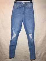 Forever 21 Skinny Jeans SZ 26 Blue Light Wash High Rise Distressed Denim... - $14.84