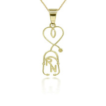 10K Solid Gold Registered Nurse Stethoscope Pendant Necklace Yellow, Rose, White - £97.02 GBP+