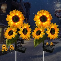 2 Pack Sunflower Solar Lights Outdoor Decor With 3 Led Sunflower Yellow Flower L - £37.04 GBP