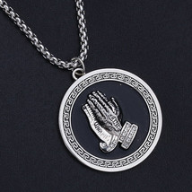 Praying Hands Pendant Religious Necklace Hip Hop Biker Jewelry For Men Unisex - £9.33 GBP