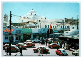 Vintage Bab Souika Tunis Market Mosque Street View Cars Postcard - $5.95