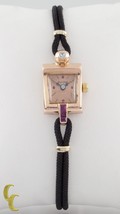 14k Rose Gold Bulova Quartz Watch w/ Diamond/Ruby Accents and Black Cord Band - $883.58