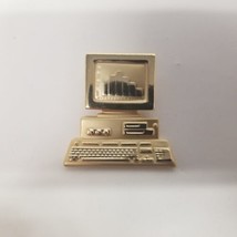 Vintage 1990s Desktop Computer PC Gold Tone Brooch Pin, Retro PC, Gaming, IT Pro - £8.52 GBP
