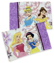 2 Disney Home Princess Belle Cinderella Aurora Snow White Pair Pillowcase Purple - £13.14 GBP