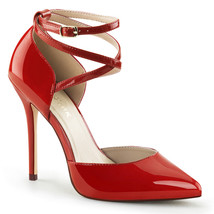 PLEASER AMU25/R Sexy 5&quot; High Heel Red D&#39;Orsay Pumps Shoes w/ Ankle Strap - £45.56 GBP