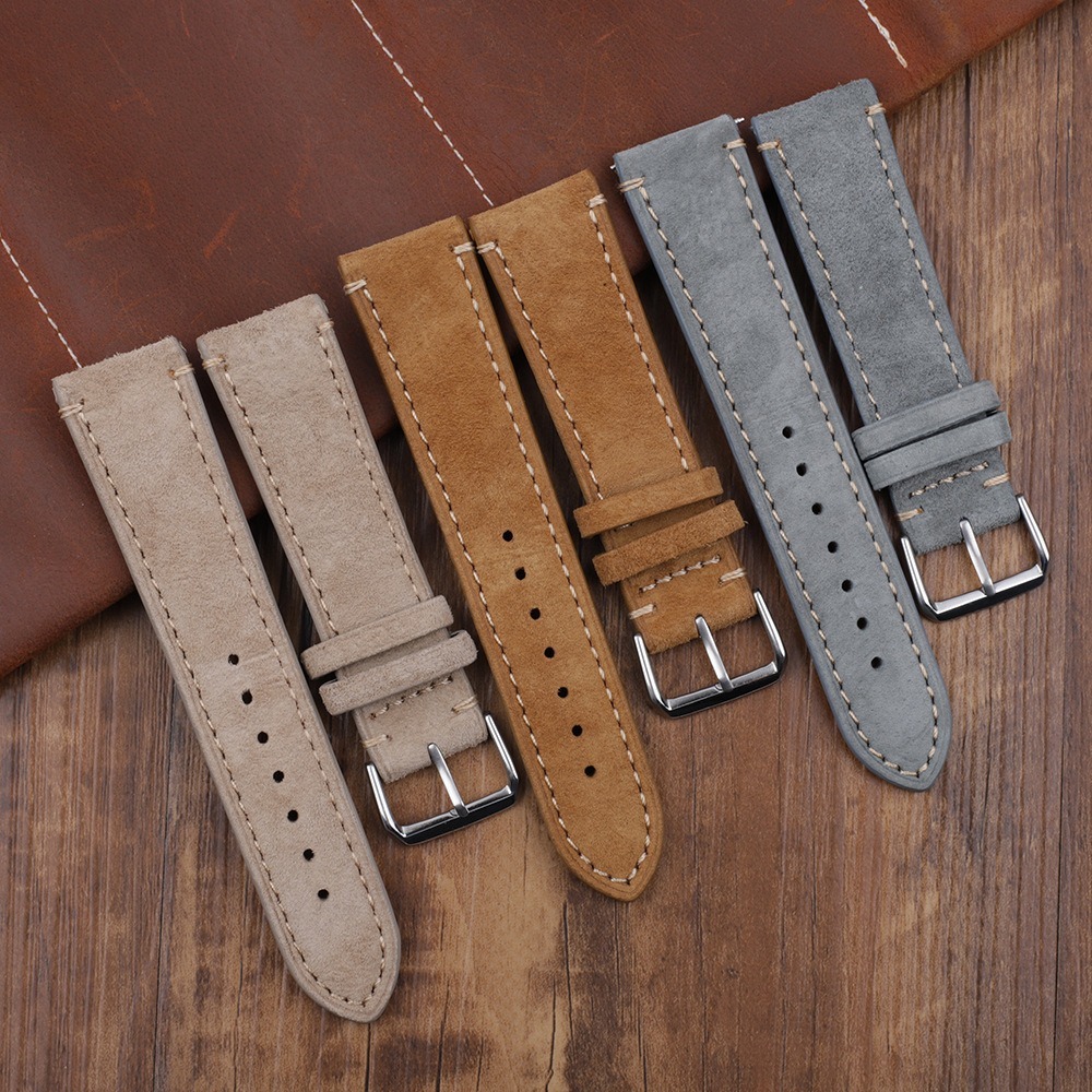 Genuine Leather Watch Band Strap with Soft Suede and Stitching Detail(wb1)