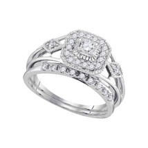 10k White Gold Round Diamond Square Bridal Wedding Engagement Ring Set 1/3 Cttw - £446.83 GBP