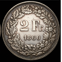 Swiss 1860 2 Fr. Fantasy Medal Restrike – Antique Plated Numismatic... - $18.28 CAD