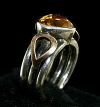 ANTIQUE NATURAL YELLOW CITRINE CUT 18K GOLD LADIES RING IN 925 STERLING ... - $91.20