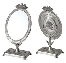 Vtg Miro-Line Vanity Table Pewter Iron Oval Victorian Mirror Swivel Accents - €28,65 EUR