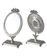 Vtg Miro-Line Vanity Table Pewter Iron Oval Victorian Mirror Swivel Accents - $45.64 CAD