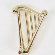 Harp Brooch Rhinestones Musical Instrument Pin Signed LC 2&quot; T x 1.5&quot; W - £7.70 GBP