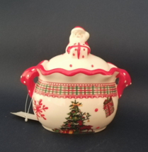 Santa Christmas Candy Cookie Jar/Small Holiday Treats Box/Xmas Ceramic Container - £17.40 GBP