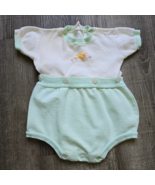 Vintage Baby Outfit Fine Combed Cotton Knit Shirt Rubber Pants Embroider... - £15.61 GBP