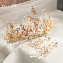 Handmade  Gold Rhinestone  Tiara Crown Vintage Leaf Branch Headpiece Bridal Wedd - £55.78 GBP