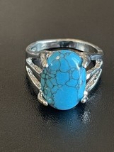 Turquoise Stone Woman S925 Silver Plated Ring Size 5.5 - £10.27 GBP