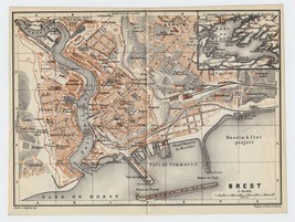 1909 Antique City Map Of Brest / Brittany Bretagne / France - £16.85 GBP