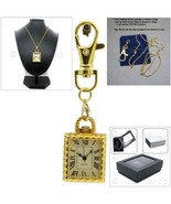 Gold Color Pocket Watch Women Square Pendant Watch with Key Ring and Nec... - £15.79 GBP