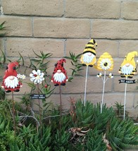 Set of 3, Whimsical Gnome With Bumble Bees Stake/Fence Decor - £18.30 GBP