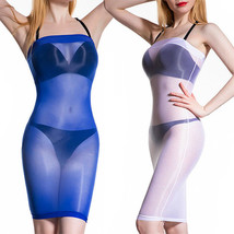Women&#39;s Oil Shiny Glossy Bodycon Short Tube Dress See-through Stretch Mini Dress - £9.74 GBP