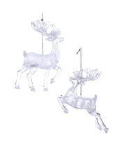 Kurt Adler Set of 2 Clear Frosted Acrylic Reindeer Christmas Ornaments T3479 - £13.24 GBP