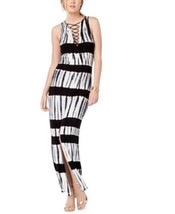 Material Girl Juniors Printed Lace Up Maxi Dress White Black Tie Dye Size Large - £99.87 GBP