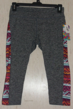 NWT WOMENS LuLaRoe JADE BLACK &amp; GRAY HEATHER W/ PRINT PULL ON KNIT CAPRI... - £20.14 GBP