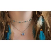 Blue Butterfly Pendant &amp; Crystal Choker Necklace Set – Dainty Silver Lay... - $15.00