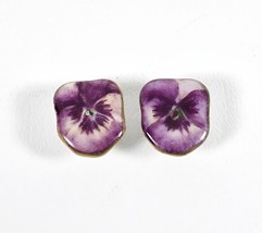 Two Vintage Porcelain Stud Buttons Hand Painted VIOLET Floral Pair Unusu... - $23.75