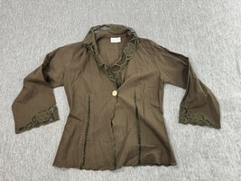 Uluwatu Jacket Womens Large Brown Linen Rayon Handmade Balinese Lace Boh... - $822.04 MXN