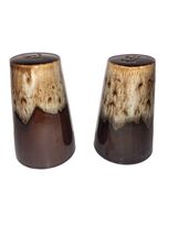 Vintage Brown Drip Glaze Ceramic Large Salt and Pepper Shakers w/ Stoppe... - $17.00