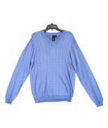 Vtg Kilburne &amp; Finch Men&#39;s M Blue Cable Knit Lightweight V-Neck Sweater ... - $31.45 CAD