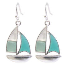 Sailboat Drop Dangle Earrings Sterling Silver and Sea Glass - £10.67 GBP