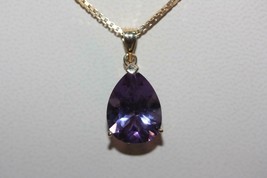 14K Yellow Gold Pear Shape Tear-drop Amethyst Pendant Charm Dije for Necklace - £179.34 GBP