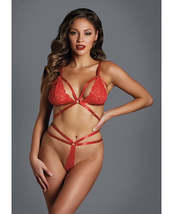 Adore the Flame Strappy Lace Bra &amp; Thong Red O/S - £30.63 GBP