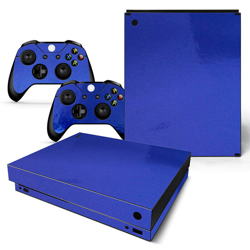 For Xbox One X Skin Console & 2 Controllers Blue Glossy Finish Vinyl Wrap Decal  - $12.97