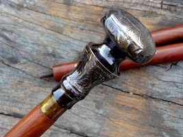 Antique Brass KNOB Head Handle Vintage Style Wooden Walking Stick Cane - $34.65