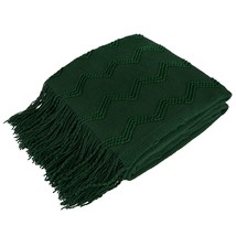 Knitted Throw Blanket Fringe Emerald Green Dark Forest | Decorative Tassel Boho  - £29.75 GBP