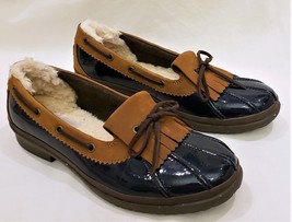 UGG Haylie Waterproof Comfort Shoes Sz- 9.5 Sheepskin Inside Navy/Brown Leather - £79.89 GBP