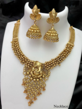 Indian Bollywood Style Matt Gold Plated Necklace Goddess Ganesh Jewelry Set - £61.11 GBP