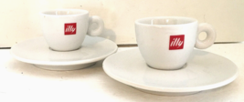 illy Espresso Coffee Cup &amp; Saucer Set Lot of 2 White w/Red Logo &amp; O Ring... - $17.99