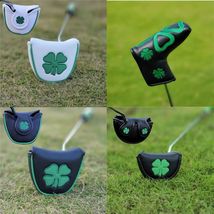 Golf Club Putter Mallet Blade Head Cover Green Clover Four Leaf White Black - $22.80