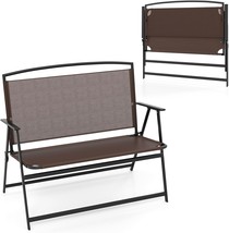 Tangkula Folding Outdoor Garden Bench, 2-Person Patio Bench With Backrest, Brown - $103.99