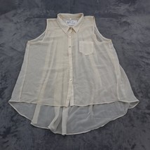 Nine Bird Shirt Womens L Ivory Sheer Chiffon Button Up Sleeveless Collared Top - £20.55 GBP