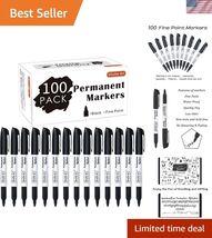 Permanent Markers, 100 Pack Black Permanent Marker set,Fine Point, Works... - $64.88