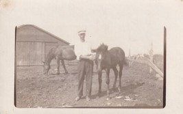 Two Horses Man Real Photo Postcard RPPC N23 - $2.99