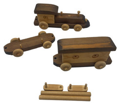 Vintage Handmade Wooden Train Set 5 Piece Toy Pegs Caboose Engine - £27.05 GBP